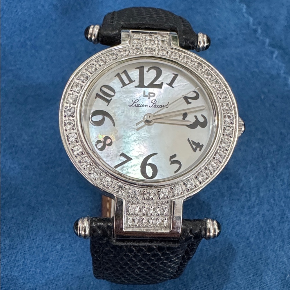 Lucien Piccard white sapphires roulette Watch Black Strap mother of pearl
